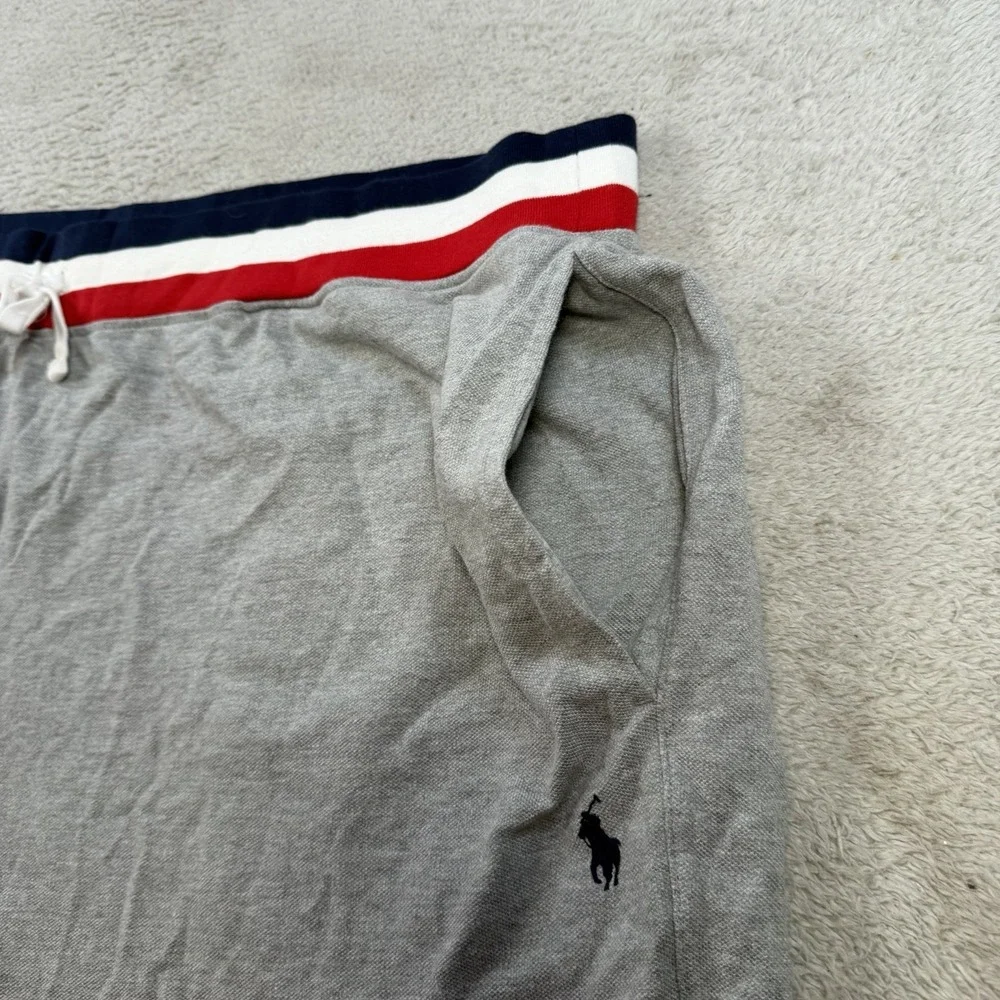 Polo Ralph Lauren Shorts Mens 5XB Grey Drawstring Sweat USA Flag Crest Gym